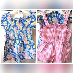 TOMMY BAHAMA Kids, Floral and Gingham Rompers, Size 5/6